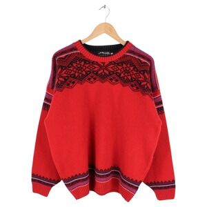 Vintage Tundra Canada Nordic Knit Ski Sweater Red Wool Blend Men's Size Large